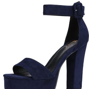 Navy blue platform ankle strap heels